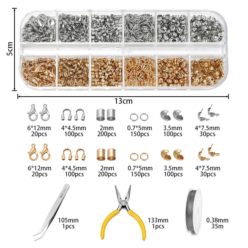 1203pcs Lobster Clasp Crimp Bead End Beads Tweezers Jewelry Plier Steel Wire Jewelry Kits for Bracelet DIY Jewelry Makings