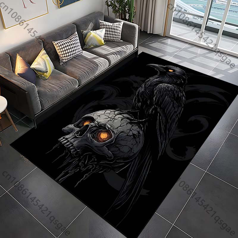 

1PC Raven perched on glowing skull Print Carpet Rug for Living Room Bedroom Sofa Doormat Home Decor Non-slip Floor Mat 40cm x 60cm