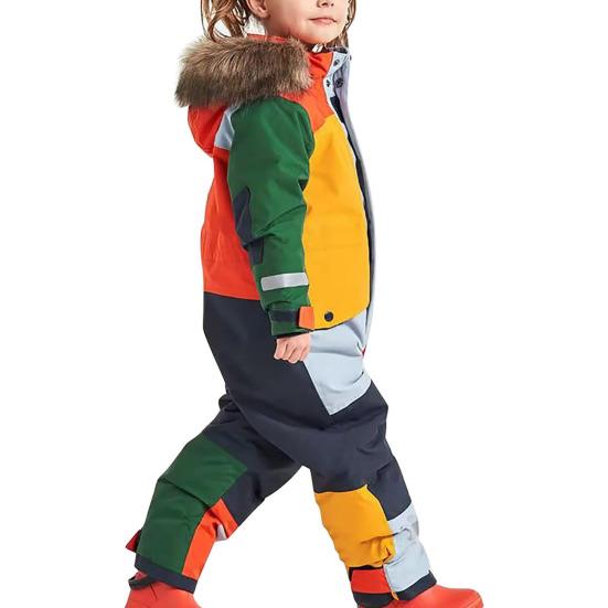 Kids One Piece Ski Suit Waterproof Windproof Snowsuit Tear-Resistant Warm Coral Fleece Lining Winter Outdoor Overalls for Boys Girls Snowboarding