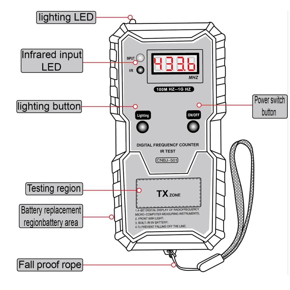 Autoschlüssel Infrarot-Frequenztester 100 M-1 GHz Digitales elektronisches Infrarot-Frequenzzähler-Testgerät mit Beleuchtung