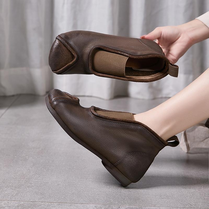 Women's Shoes, Real Leather Shoes, Ankle Boots, New Handcrafted Retro, Versatile Soft-soled Round-toe Shoes, Leather Boots