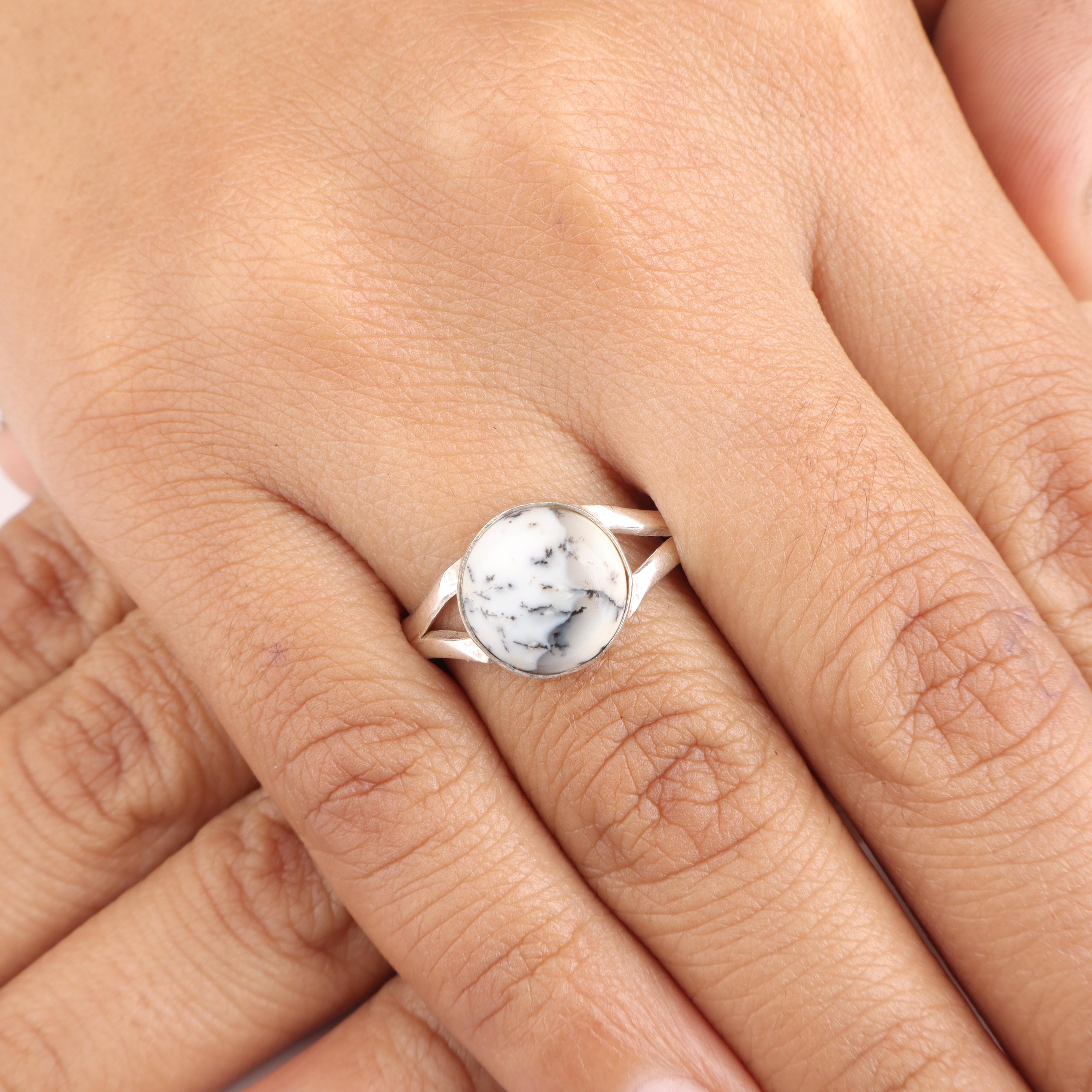 

Кольцо из серебра 925 пробы с дендритовым опалом, Женское ювелирное изделие ручной работы, Кольцо-заявление, Рождественские подарки RR-83-22 9