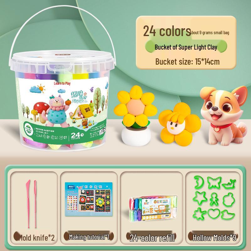 24-Color Light Clay DIY Set: Includes Tools, Molds, and Materials for Kids.