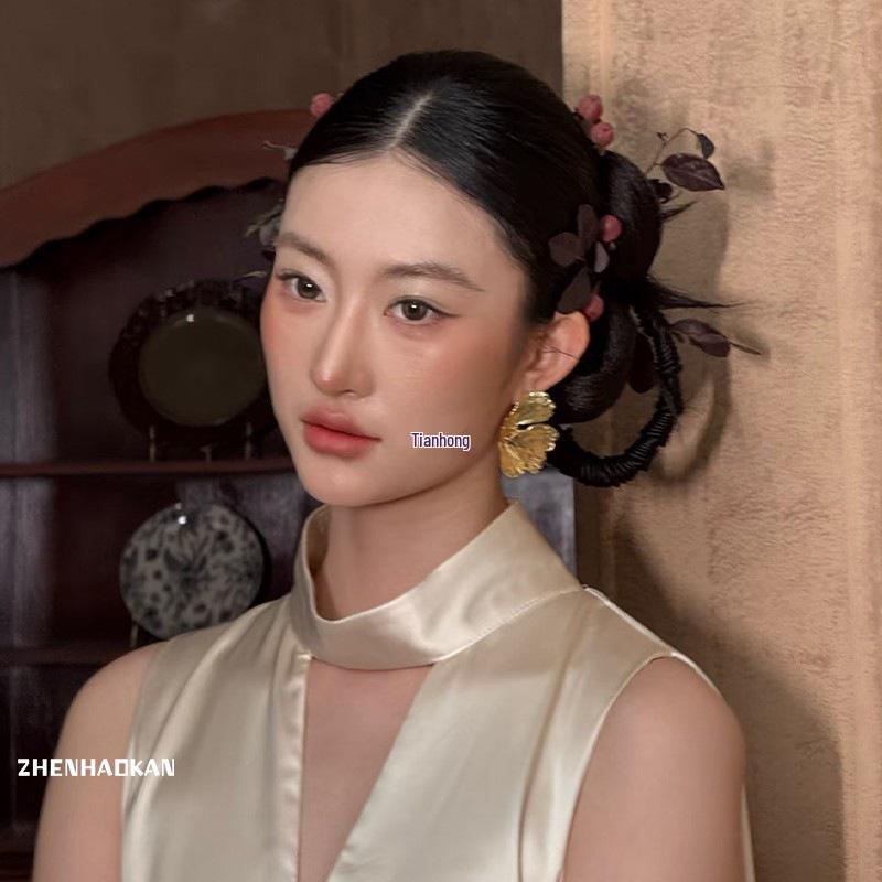 Elegante Retro Ginkgoblatt-Ohrringe - Luxuriöses Chinesisch inspiriertes Zubehör für Bräute und Abendgarderobe