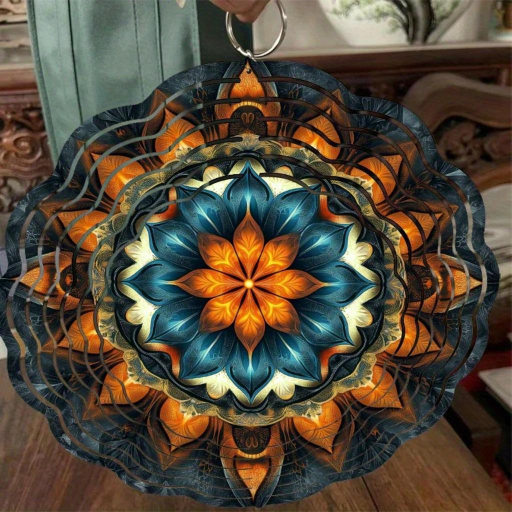 10palcová závěsná zvonkohra s mandalovým květinovým vzorem, dynamický umělecký design, 360stupňový háček pro jaro léto, dekorace na balkon, trávník, dárek s vysokým vkusem