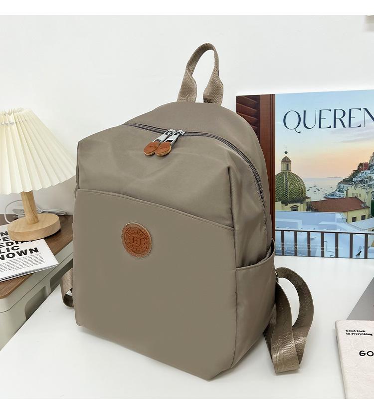 Schoolbag Caramel Light Brown Solid Color Round Label Backpack College Student Quiet Luxury Short Trip Commuting Shopping Lightweight Backpack