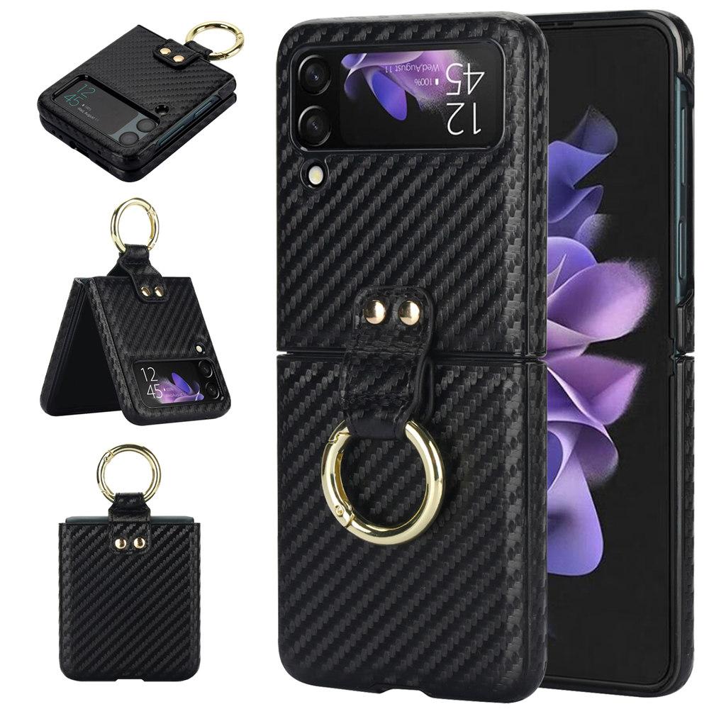 Leopard Print Ring Phone Case For Samsung Galaxy Z Flip 7 6 Flip 5 Flip 4 3 Rhombic Leather Cover Coque