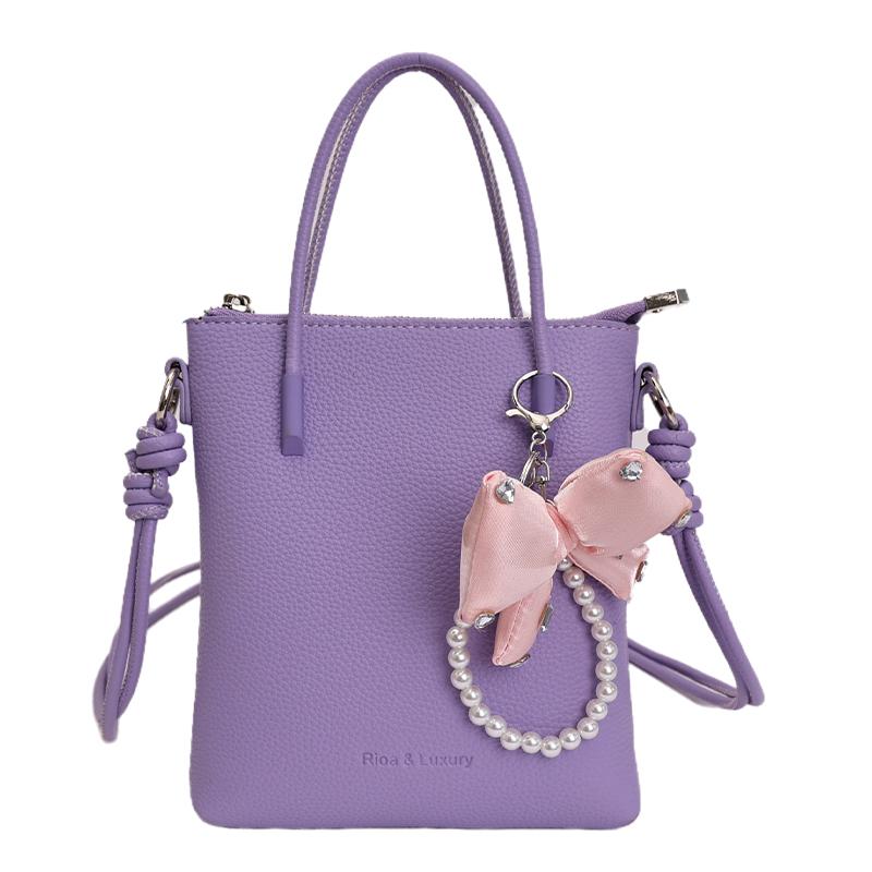 Fashion Solid Color PU Sweet Women's Handbag Pearl Bow Charm Mini Small Tote Bag Daily Commute Shopping Youth Shoulder Bags