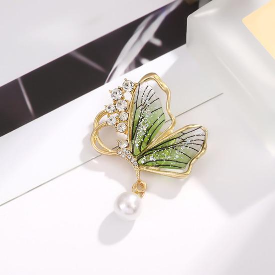 Broche Femme Forme Papillon Faux Sac Perle Acier Inoxydable Antidérapant Strass Col Manteau Chapeau Écharpe