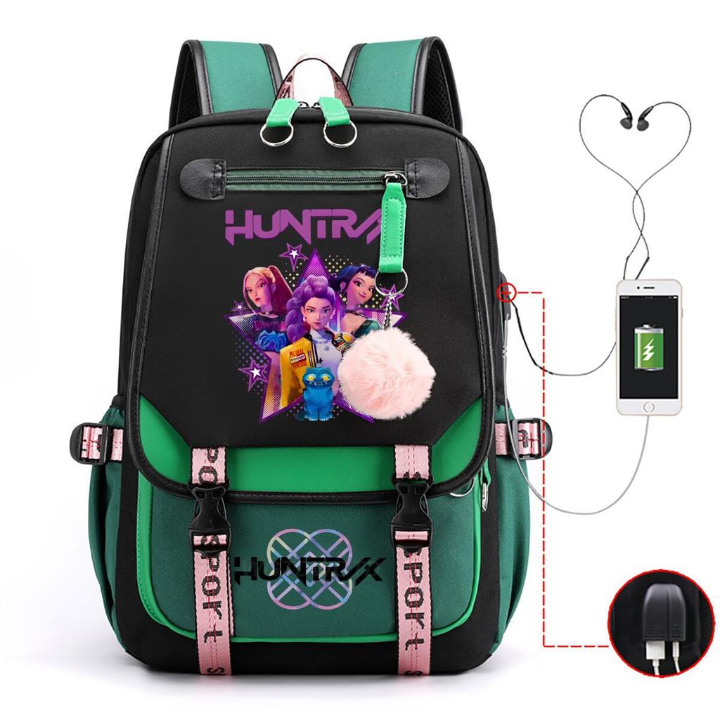 Animation Cartoon Printing Contrasting Color Neutral Usb Backpack Large Capacity Korean Version Of Student Schoolbag