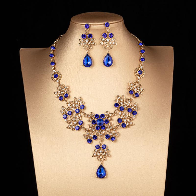 DIEZI Baroque Bridal Crown Tiaras For Women Wedding Princess Queen Red Green Blue Crystal Tiaras Necklace Earrings Jewelry Sets