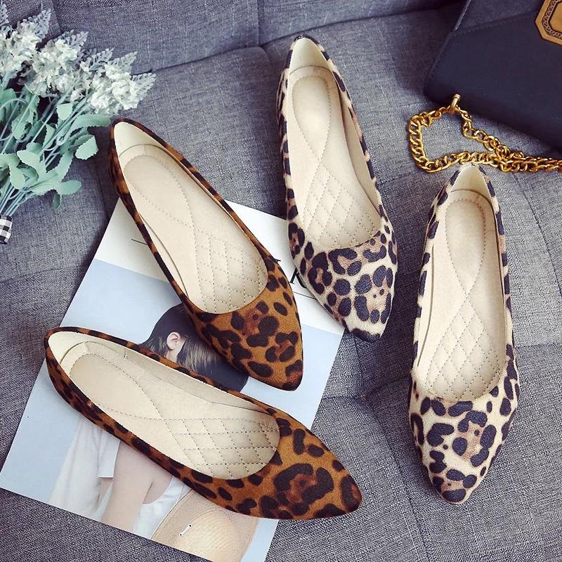 Fashion Leopard Shoes Women Flats Woman Casual Shoes Pointe Toe Spring Summer Flat Fashion Ladies Shoes Slip-on Big Size