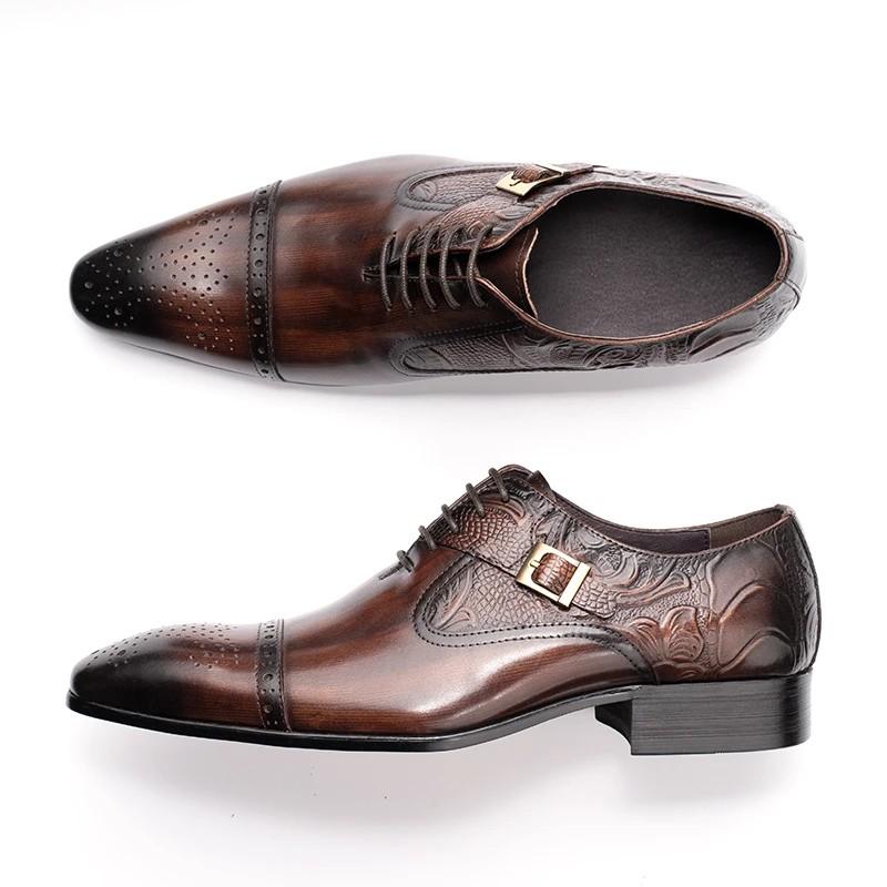 Fashion Luxury Mens Wedding Dress Handmade Shoes Genuine Leather Lace-up Latest Design Fashion Casual Shoes Man Pointed Business Shoes