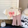 2024 Girls' Summer Bear Butterfly T-Shirt & Flared Pants Set