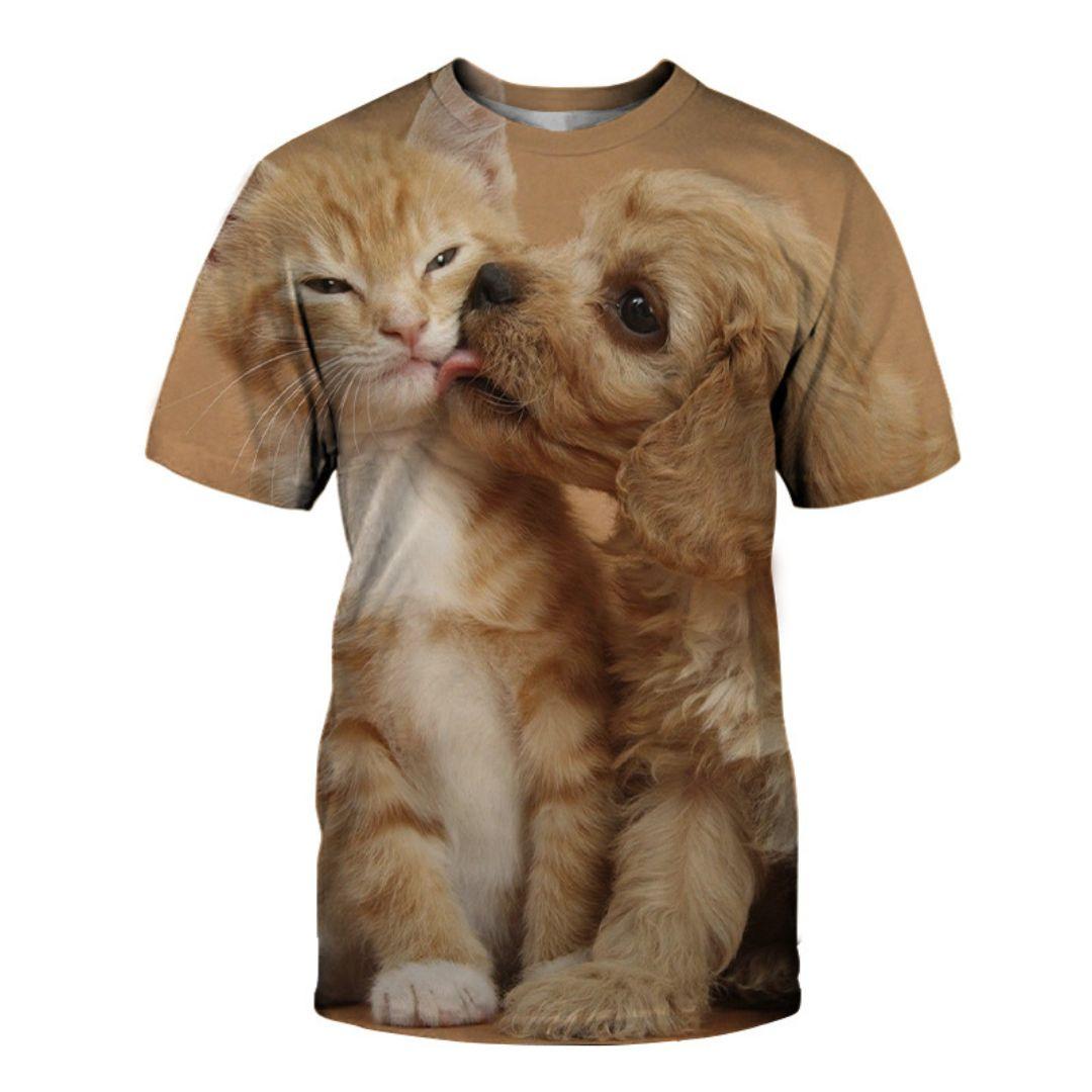 

Летняя футболка с короткими рукавами и принтом в виде собак и кошек с 3D-принтом для мальчиков, повседневная одежда для детей и девочек 160