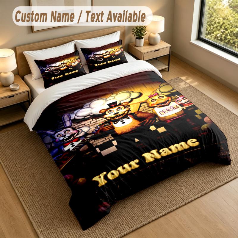 Custom Name Text Bedding 3Pcs Set,Five Nights At Freddy’s 1 Duvet Cover 2 Pillowcases Soft Bed Linen For Gift