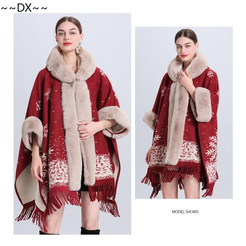 Новая накидка-шаль спицами из снежинок и флиса с толстым меховым воротником. One size — фото 16