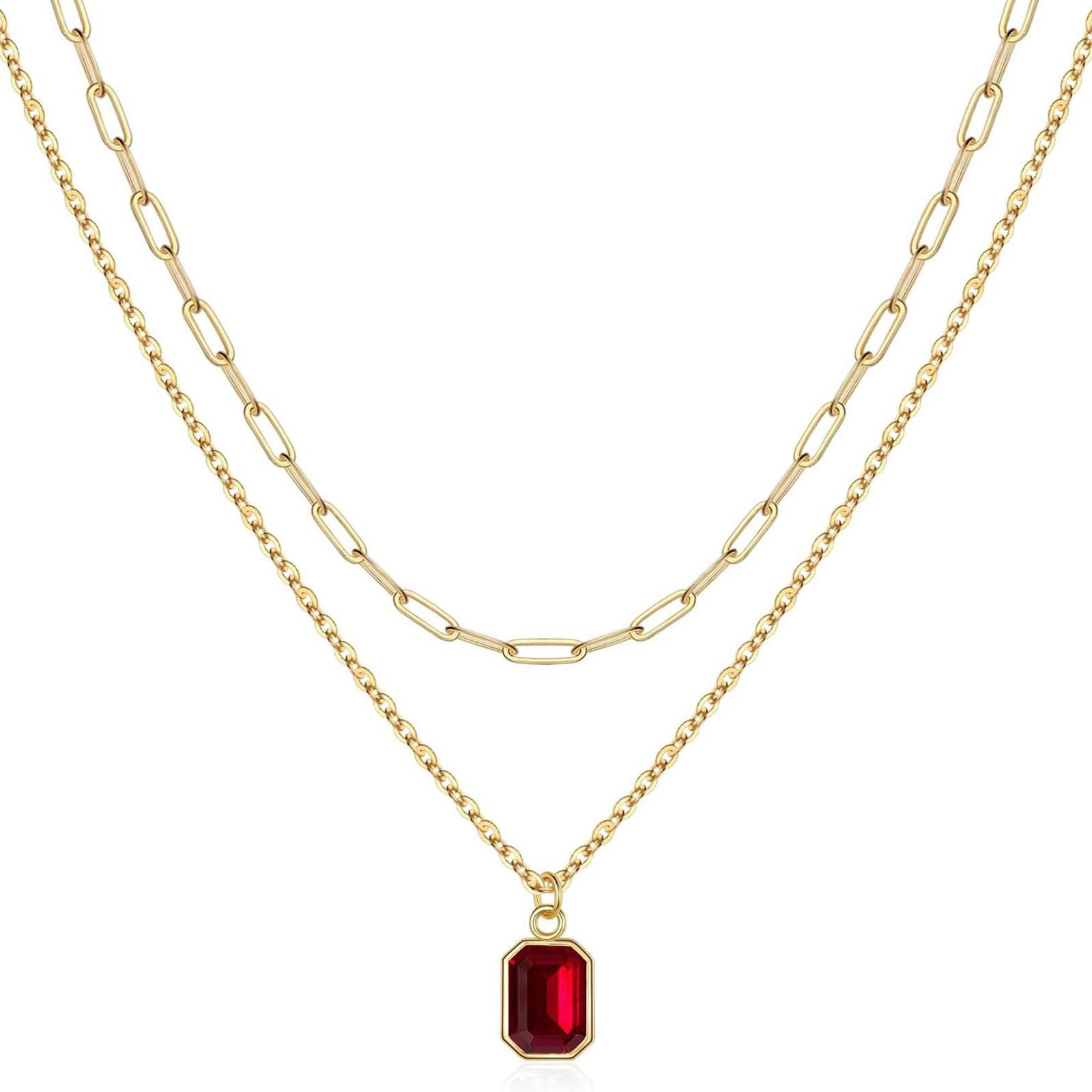 

Fashionable Dual Layered Necklace With Rectangular Pendant And December Birthstone Design for Daily Wear Dates Parties 1