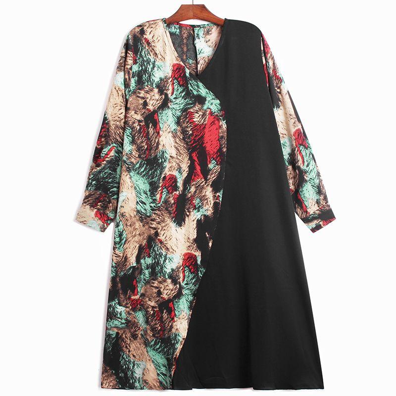 

Loose-Fit Slimming Large Dress with Solid Color Stitching Green All yards