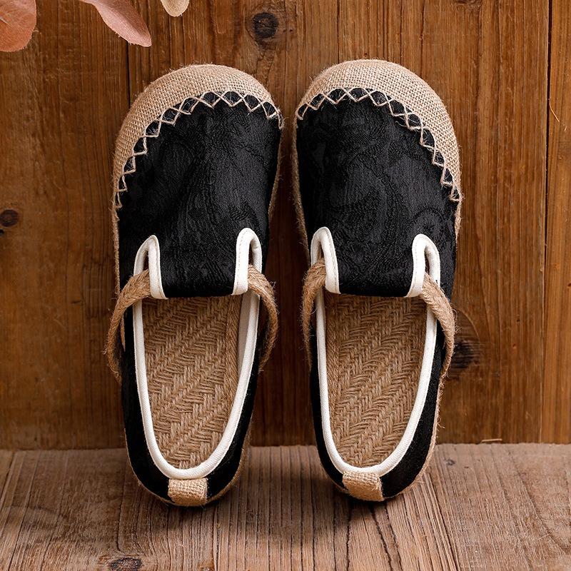 New fisherman shoes, original one-pedal Guochao cloth shoes, cotton and linen jacquard craft sewn thread single shoes