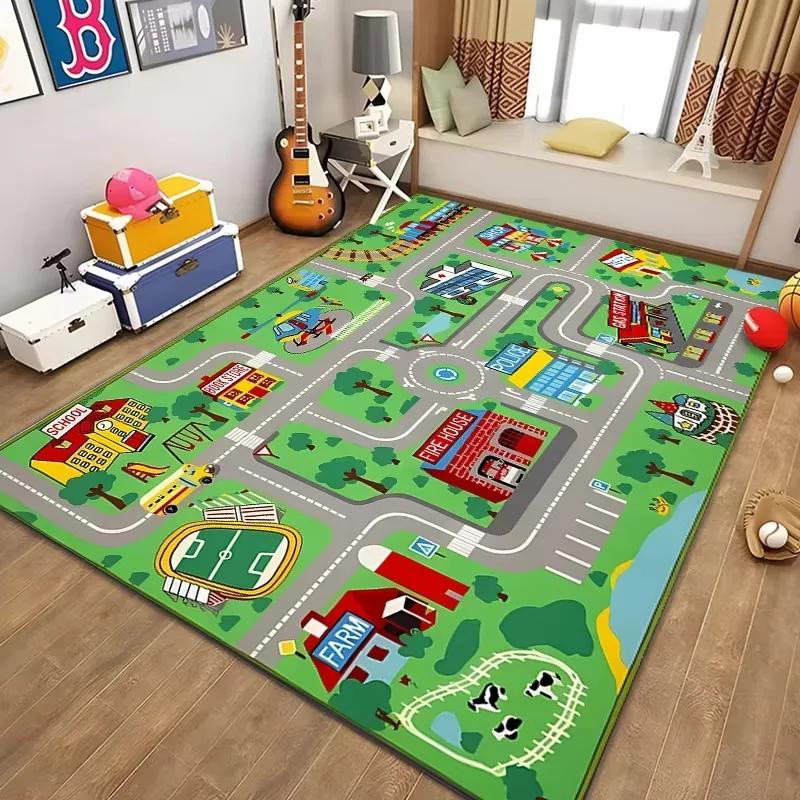 Children’s Educational City Life Playmat Rug Road Traffic System Carpet for Bedroom & Playroom, Fun Learning Safe Kids Floor Mat