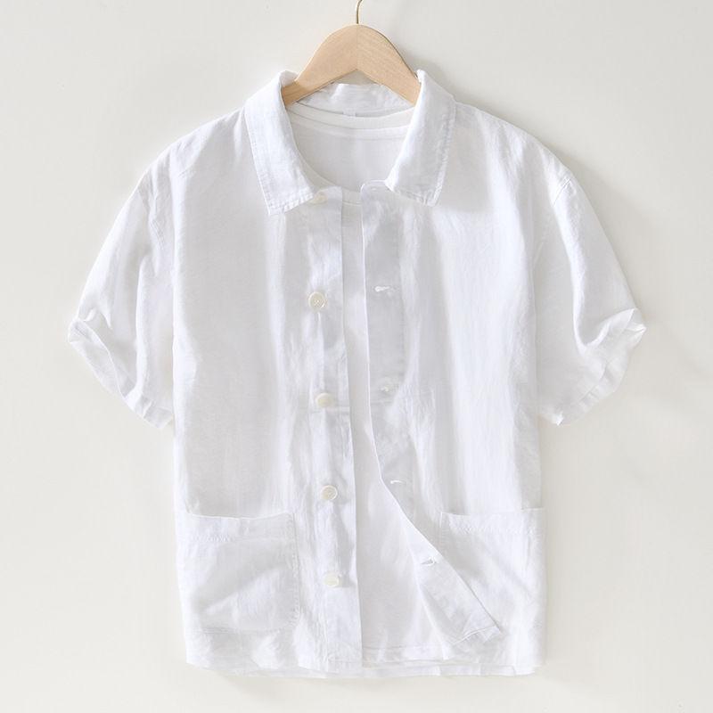 Japanese Thin Breathable Men Short-sleeved Shirt for Summer New Solid Color Lapel Casual Half-sleeved Cardigan