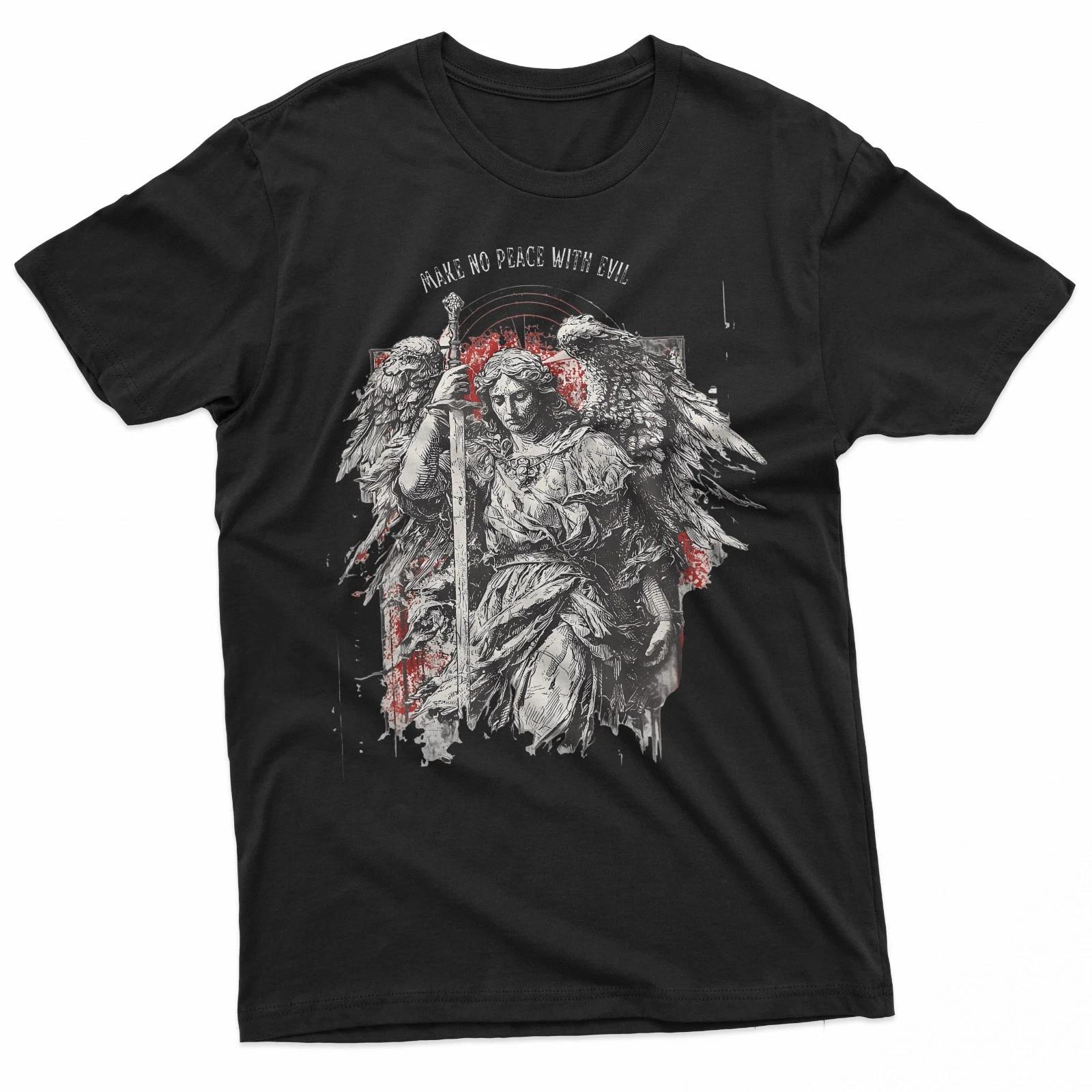 Archangel Michael Make No Peace With Evil Gothic Christian T-Shirt 2XL