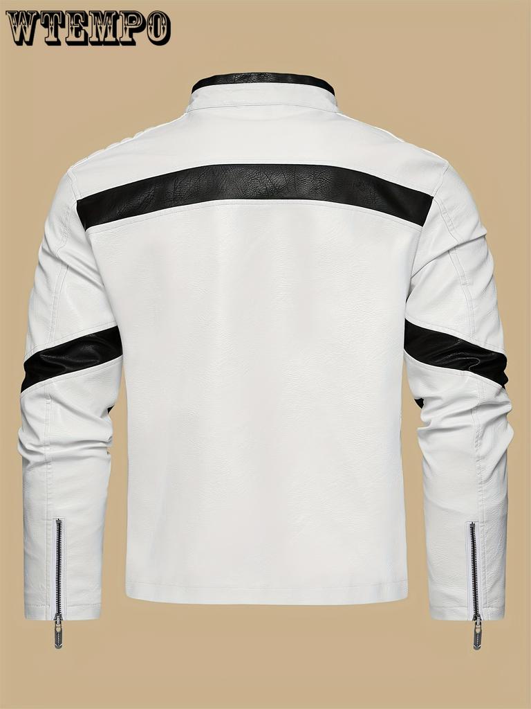 Men's Color Blocking Spider Pattern Stylish PU Leather Jacket - Pocket Street Style Retro Classic Bomber Jacket