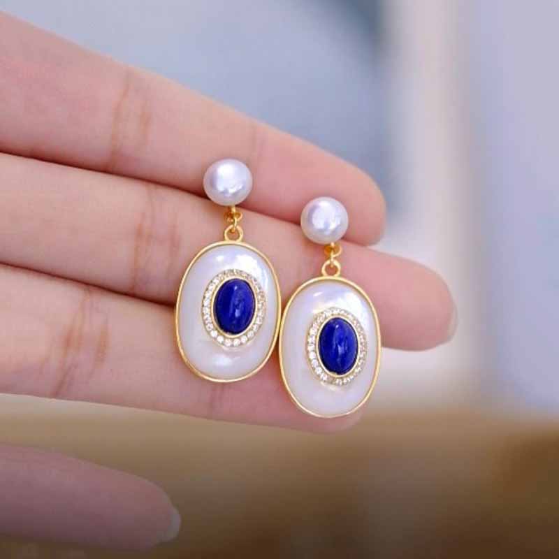 Designer neue künstliche Schachblumen Lapislazuli Halskette Vintage Perlenohrringe für Frauen hochwertige Schmucksets