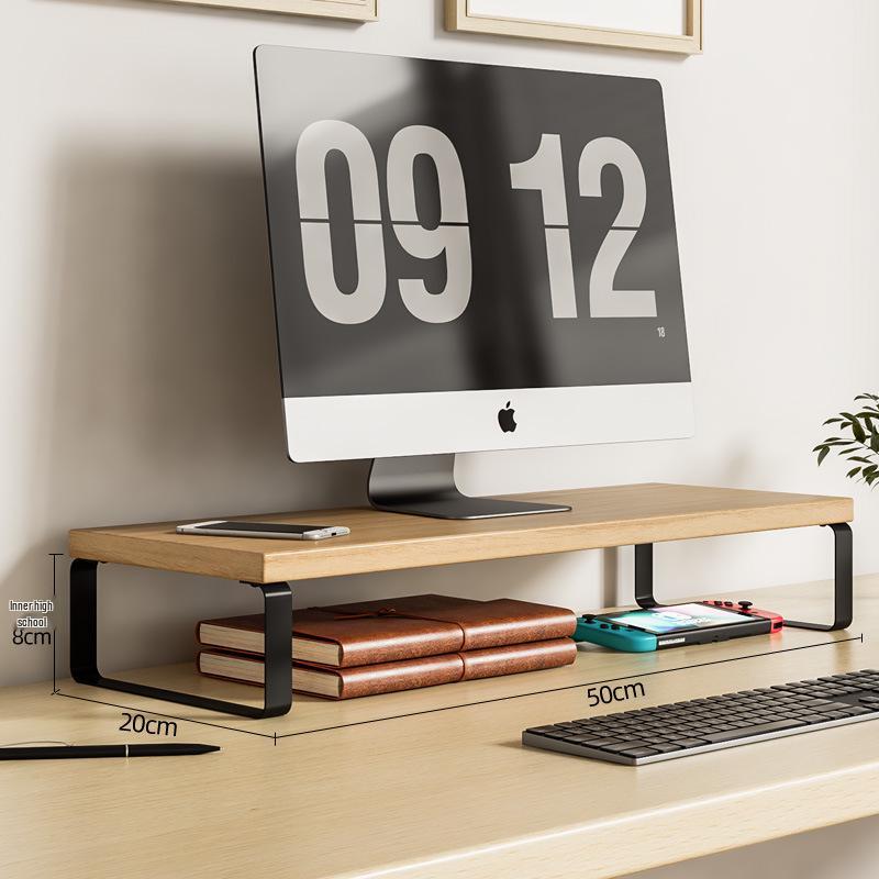 Desktop Monitor Riser Stand with Keyboard Tray and Storage Rack