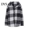 Women Jacket Lady Winter Coat Plush Lined Flannel Conrast Color Plaid Print Design Outerwear Hooded Single-breasted Thick Loose Long Sleeves Casual