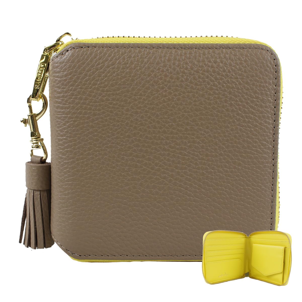 

LIZDAYS Женский кошелек бифолд из натуральной кожи с круглой молнией (Серо-бежевый/Желтый) [Использовал]