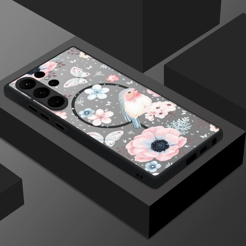 Matte Magnetic Case For Samsung Galaxy S25 S24 S23 Ultra S22 Plus S24 S21 S20 FE For Magsafe Retro Flowers Clear Hard PC Cover