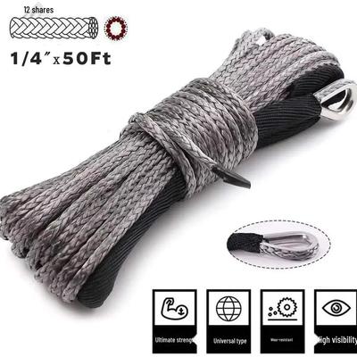 6mm X 15m Synthetic Winch Rope, 4T Tow Strap for ATV/UTV Off-road Accessories