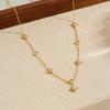 Gold Plated Stainless Steel Four-leaf Flower Crystal Station Necklace for Women