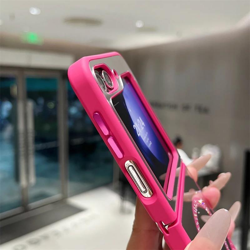 Für Glitzer Diamant Magnetische Hülle Für Samsung Z Flip 6 flip 4 3 flip6 zflip6 G Kabelloses Laden Make-up Spiegel Abdeckung