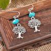 Bohemian Turquoise Dangle Earrings Vintage Silver Tree Of Life Teardrop Spiral Ethnic Drop Earrings For Women Jewelry