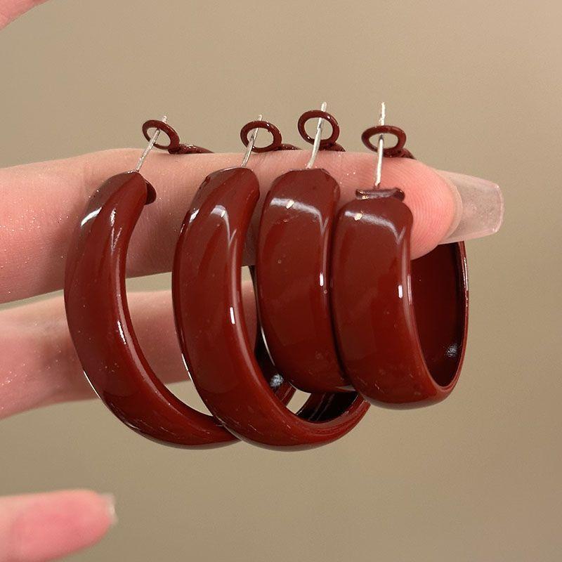 Vintage Red Large Small Circle Hoop Earrings for Women Simple Geometric Round Glossy Huggie Earrings Party Jewelry Gift