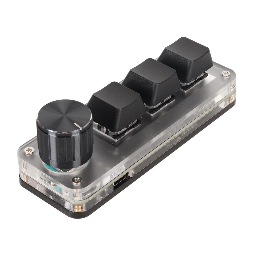 USB Mini 3 Key Keypad with Knob DIY Programmable Type C Wired Connection Blue Switch One Handed Keypad for Gaming Black