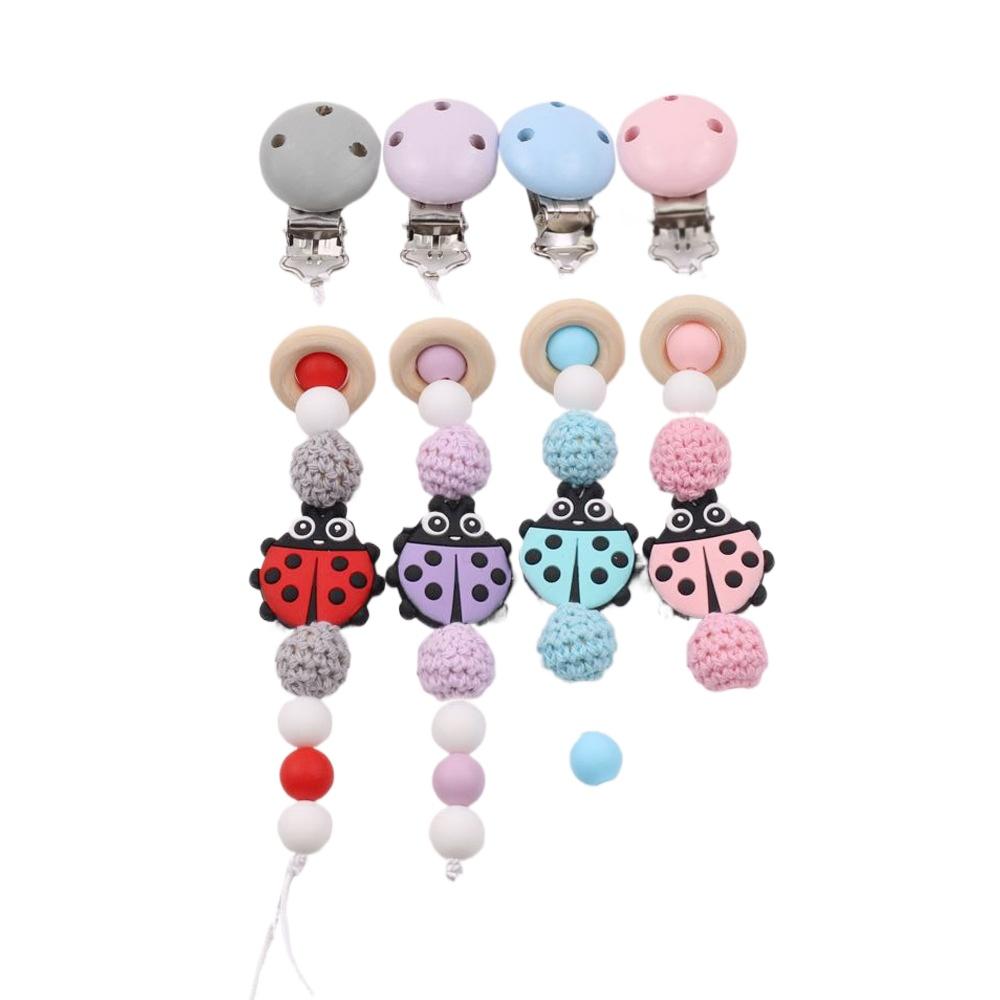 Baby Pacifier Holder Chain Insect-shaped Silicone Teether Clips Drop Prevention Soother Leash with Chewable Links for Newborns