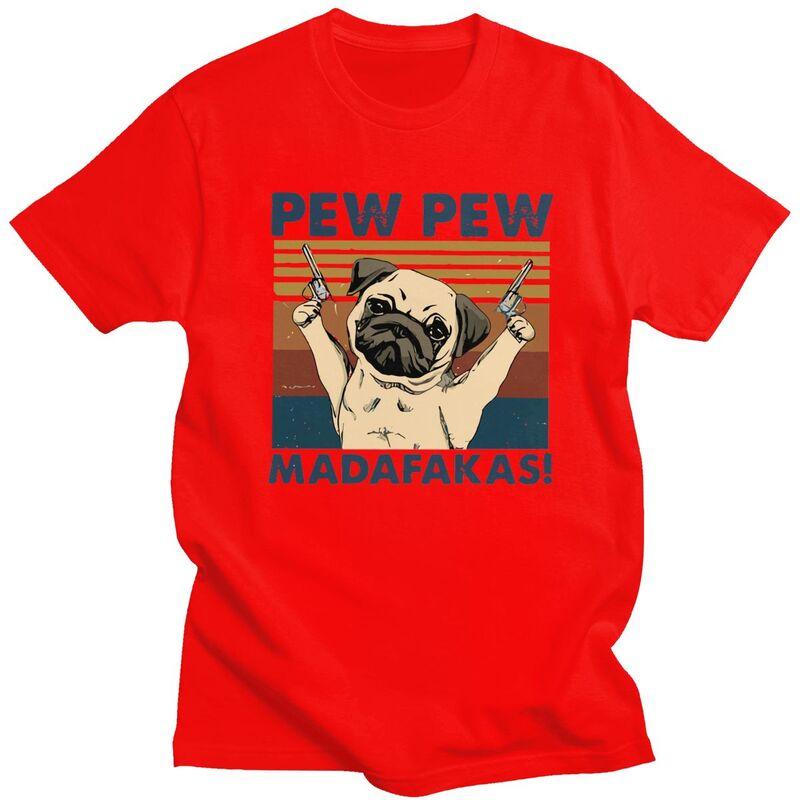 

Мужская футболка с принтом мопса Pew Pew Madafakas, короткий рукав, хлопок, футболка для отдыха, одежда S