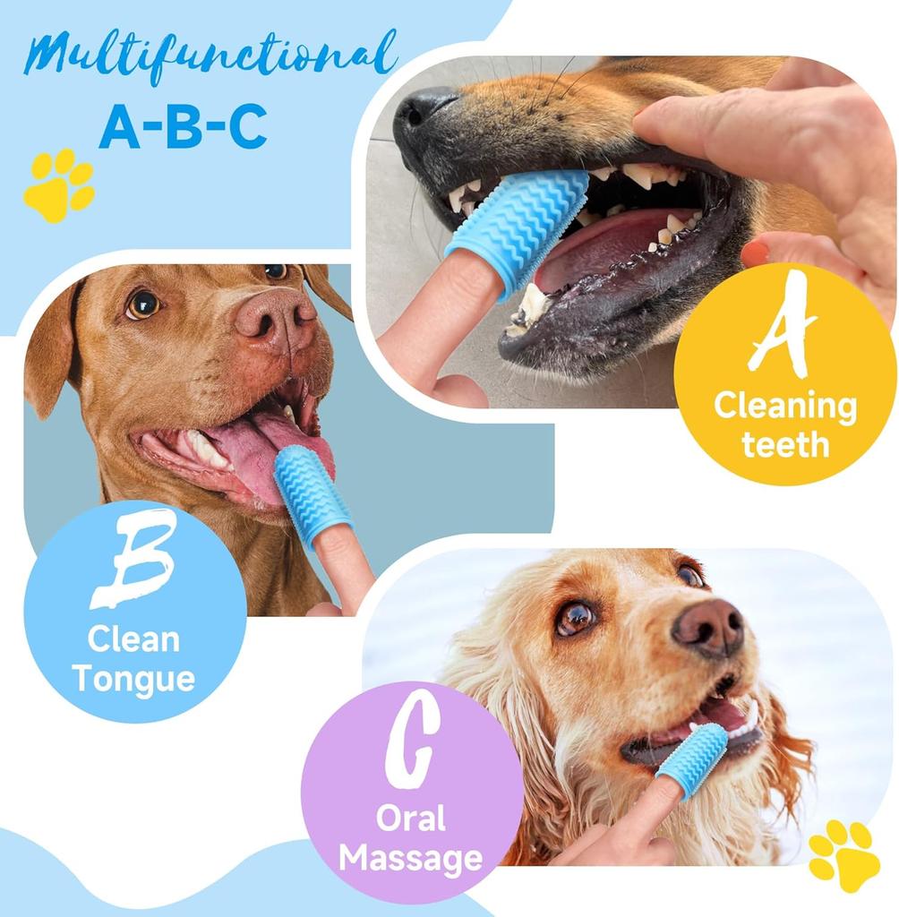 Dog Toothbrush 4-Pack Dog Tooth Brushing Kit,pet Toothbrush  Dog Finger Toothbrush for Dogs,Dog Teeth Cleaning Combine with Dog Toothpaste