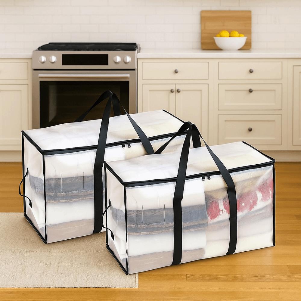 2Pcs Large Capacity Transparent Storage Bag Double Zipper Moving Luggage Bags  Travel