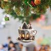 Kaffekoppsprydnader för julgran 2D Akryl Jul Snöhus Chokladmugg Hänge Julgran & Bil Dekor