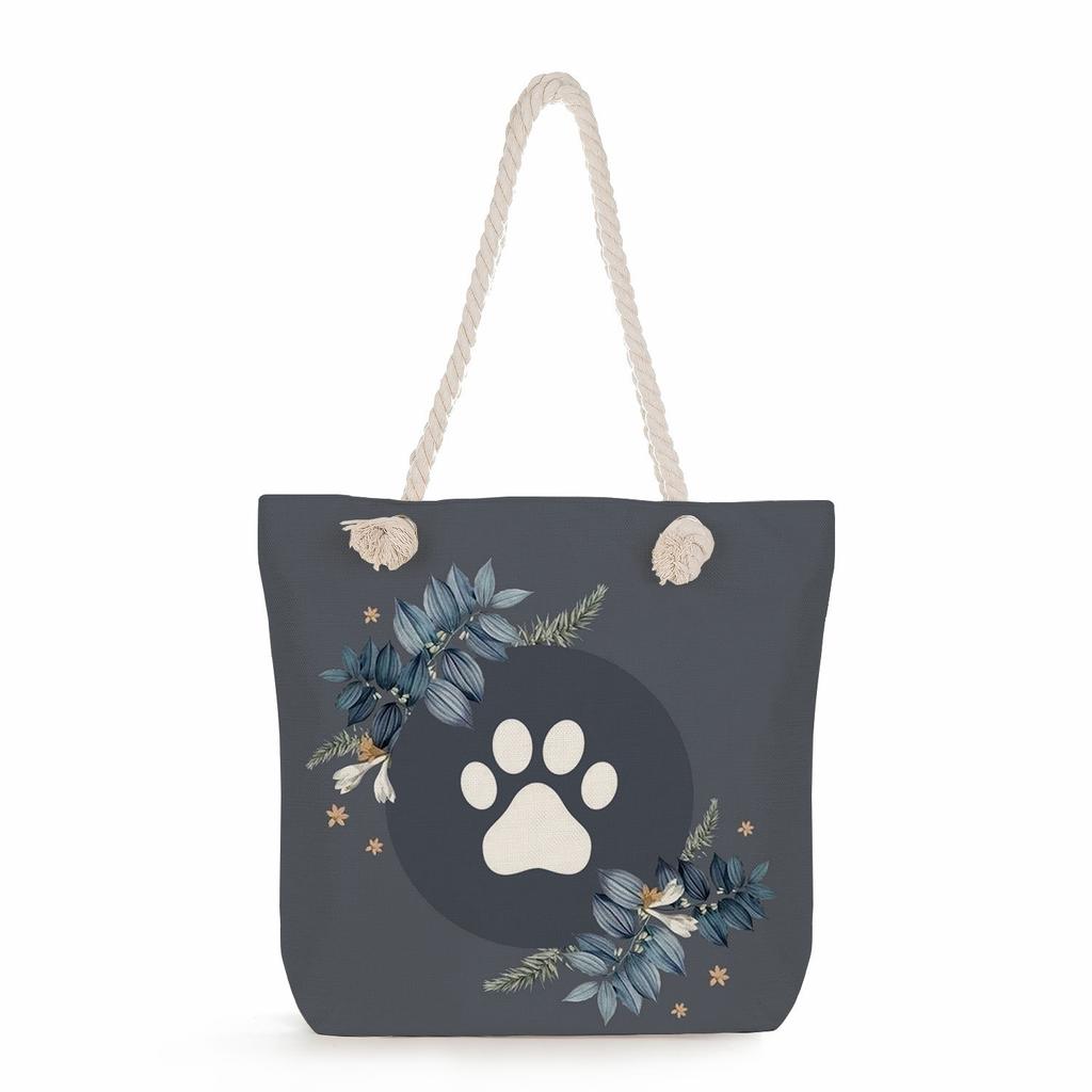 Dog Paw Print Thick Rope Single-shoulder Beach Bag 7259 KTB
