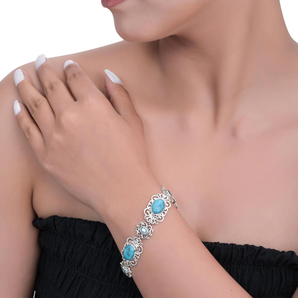 Turquoise & Topaz Sterling Silver Bracelet: Blue Gemstone Jewelry