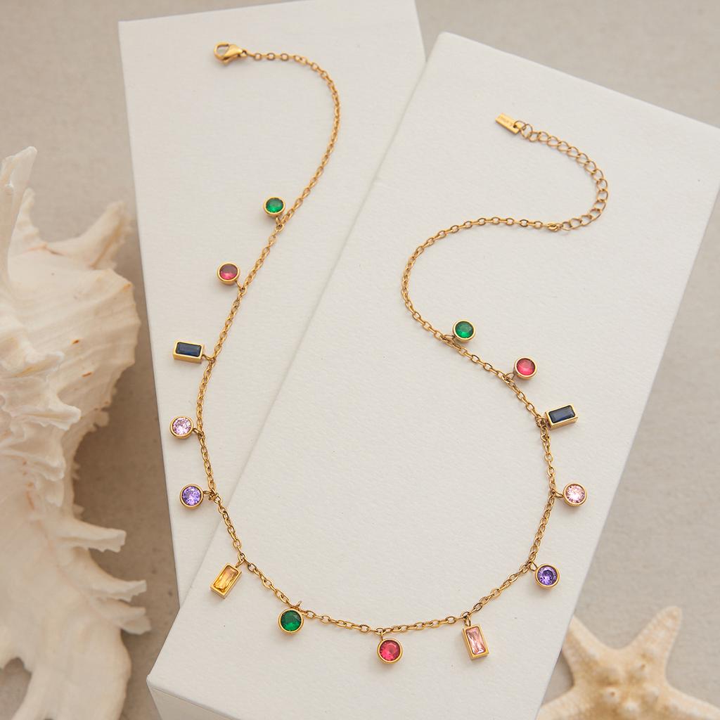 Yori Mångsidigt Färgglatt Diamant Hängsmycke Halsband Rostfritt Stål Lyxigt Halsband Högkvalitativ Mode Glänsande Smycke Gåva