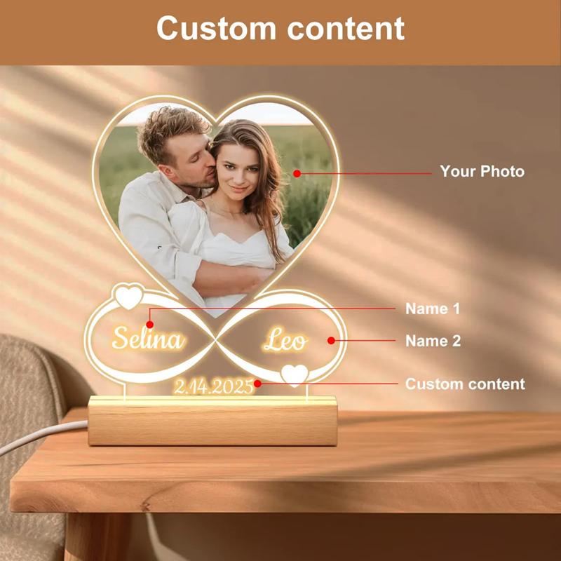 Customized Acrylic Romantic Heart-shaped Photo Frame Desktop Lamp Personalized Valentine s Day Anniversary Couple Gifts