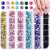 12-Fächer-Box mit gemischten Acrylharz-Strasssteinen mit flachem Boden für DIY Bären-Nagelkunst