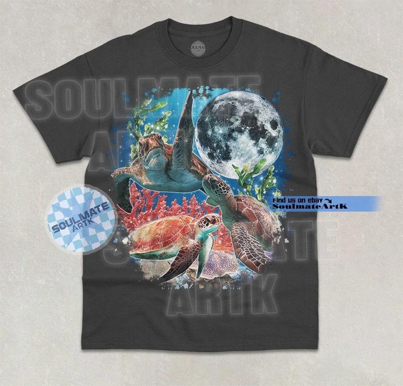 Three Turtles Moon T-Shirt Funny Turtle Lover Joke Meme Graphic Unisex Shirt M